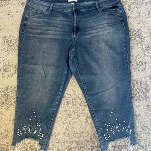 Lane Bryant jeans cropped skinny pearl embellishment raw step hem 26
